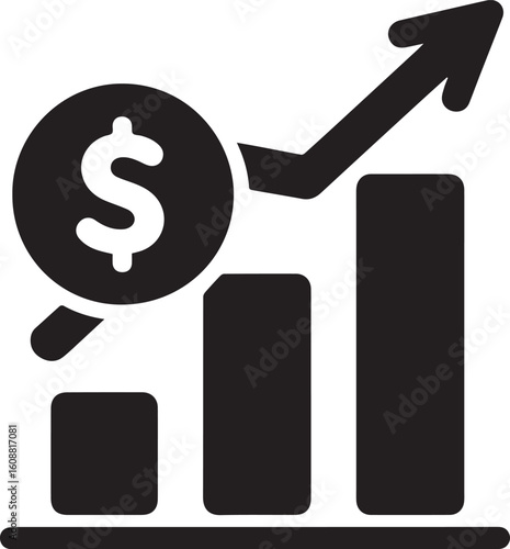 Revenue Icon – Black and White Minimalist Dollar and Bar Graph Vector Illustration