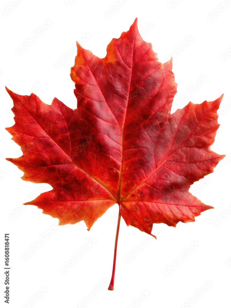 Obraz premium Vibrant Red Maple Leaf Isolated on White Background for Fall Season
