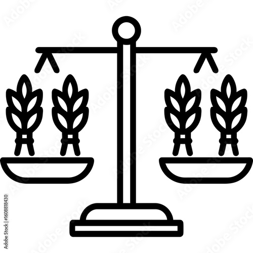 Balance scale with wheat bundles outline icon vector