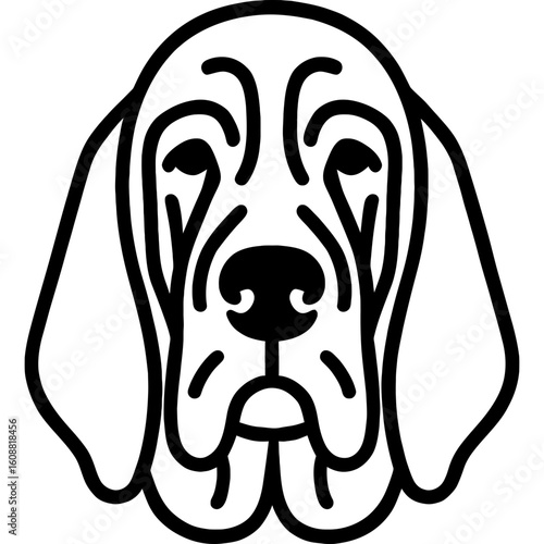 Bloodhound dog head front view outline icon vector