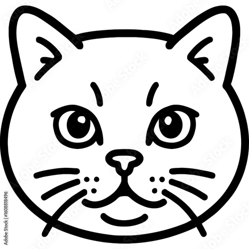 British shorthair cat head front view outline icon vector