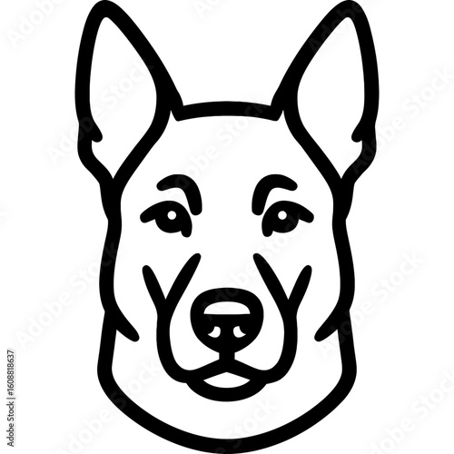 Belgian malinois dog head front view outline icon vector