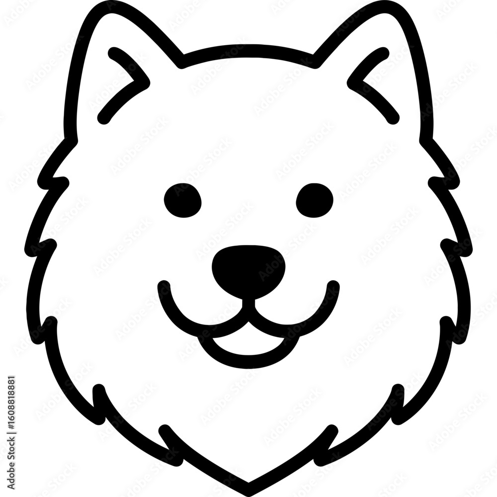 Samoyed dog head front view outline icon vector Samoyed dog head front view outline icon vector