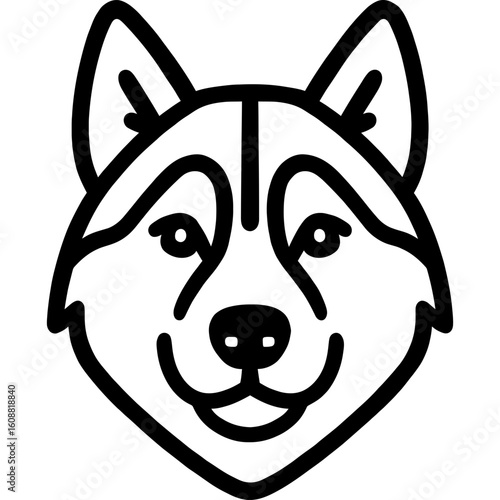 Siberian husky dog head front view outline icon vector
