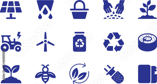 Renewable energy agriculture and environmental protection icons solar panel