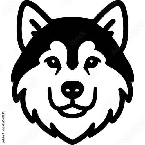 Alaskan malamute dog head front view outline icon vector