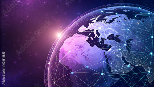 Global network connections across earth s surface in space with cosmic background