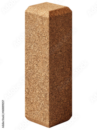 Textured Natural Cork Block Isolated on White Background
