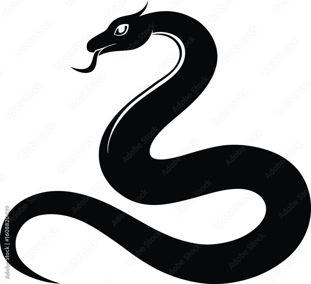 Fototapeta premium Snake silhouette vector, king cobra silhouette, snake icon silhouette vector illustration