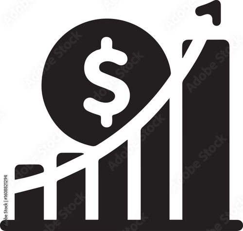 Revenue Icon – Black and White Minimalist Dollar and Bar Graph Vector Illustration