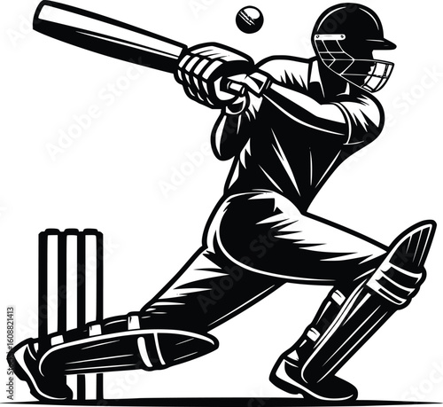 Dynamic Illustration of a Cricketer Hitting a Ball new 2025 trendy