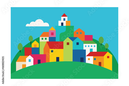 Colorful Village On A Hill