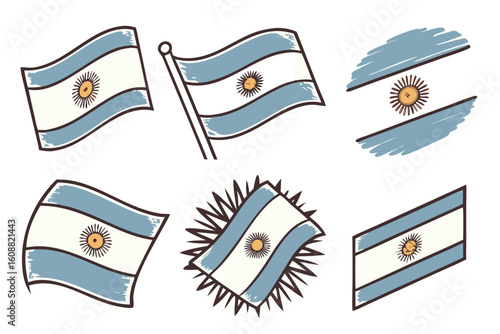 A collection of argentina flag illustrations in diverse styles, perfect for representing national pride and cultural heritage