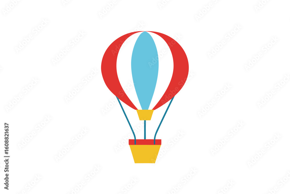 Naklejka premium Clean Drawing Of A Hot Air Balloon With Basket And Clouds