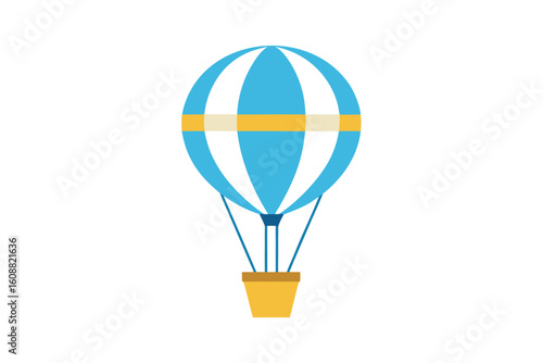Clean Drawing Of A Hot Air Balloon With Basket And Clouds