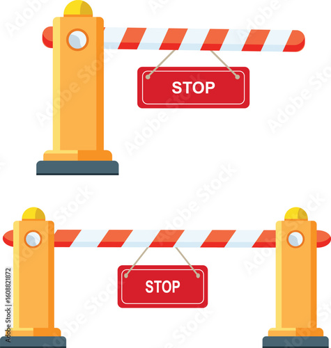 Barrier Under Construction Sign Vector – Safety Warning, Roadblock, and Work Zone Illustration for Industrial and Road Projects