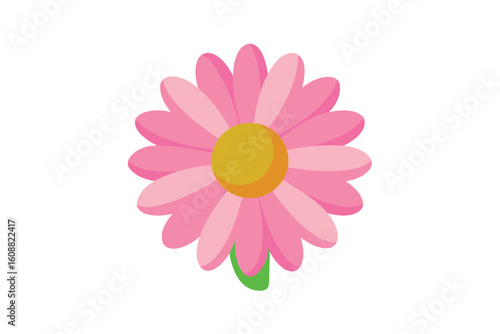 Cartoon Pink Daisy Flower Head On Clean White Background