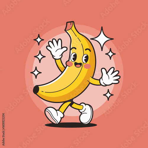 Featuring a dancing banana character, this illustration exudes joy and playfulness, showcasing vibrant colors and cheerful expressions to capture a sense of happiness and energy.