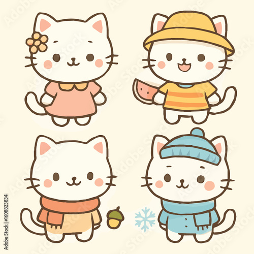 Cat in four seasonal outfits.eps