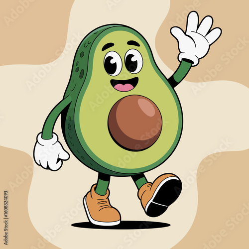 An animated avocado character is joyfully waving, showcasing a vibrant personality that resonates with positivity and encourages healthy lifestyle choices in a fun, engaging manner.