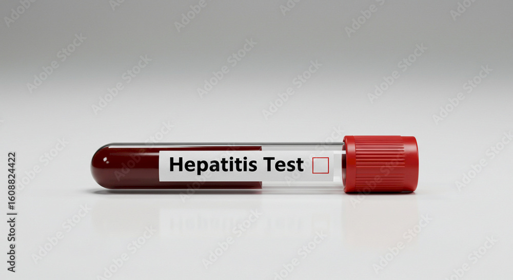 Obraz premium Blood vial labeled for hepatitis test on plain background 
