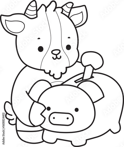 Coloring pages of cute goat animal icon stickers.
