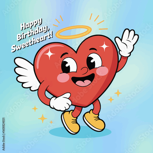 An adorable heart with a halo celebrates a birthday, embodying sweetness and love, ideal for cute and affectionate birthday messages.