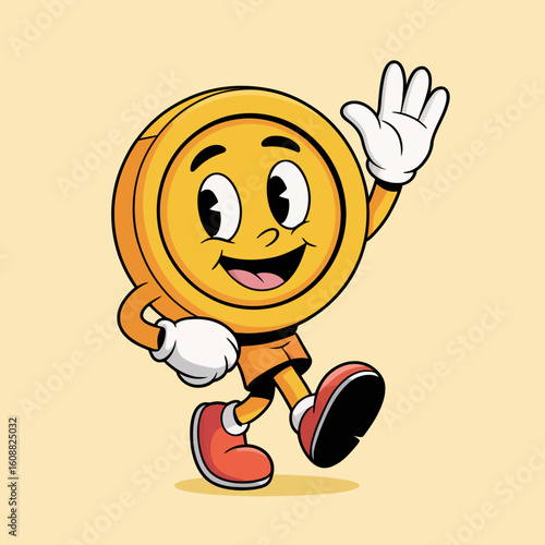 This happy coin character conveys joy and positivity through its vibrant colors and fun design, symbolizing wealth and good fortune in a delightful way.