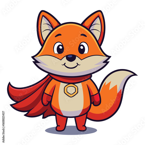 Cute Superhero Fox Cartoon Character With a Red Cape and Happy Smile