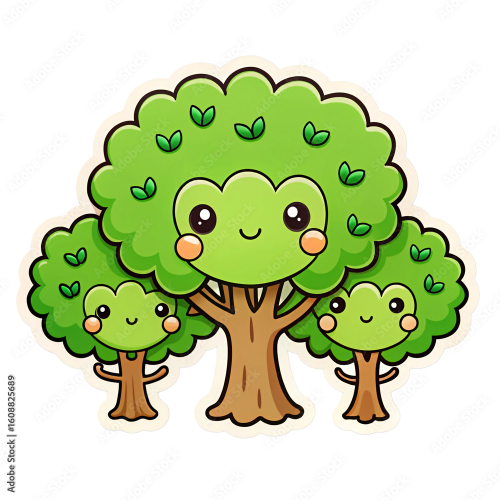 Naklejka premium Cute kawaii family of trees isolated on transparent background