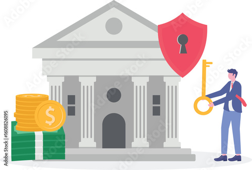 High interest rates concept. character opening savings account and receiving interest on deposits.
