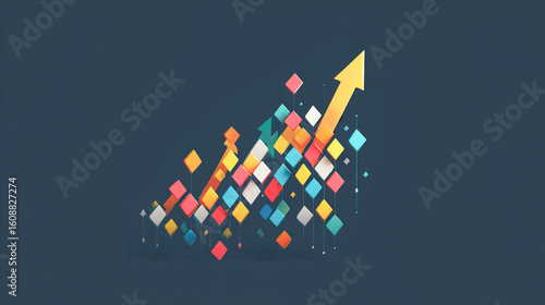 A simple and colorful animation of a stock market graph going up, with arrows pointing upwards, set against a dark background.