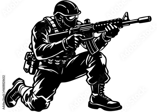 Soldier with Rifle Silhouette PNG – Military Combatant