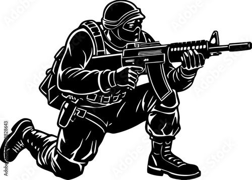 Soldier with Rifle Silhouette PNG – Military Combatant