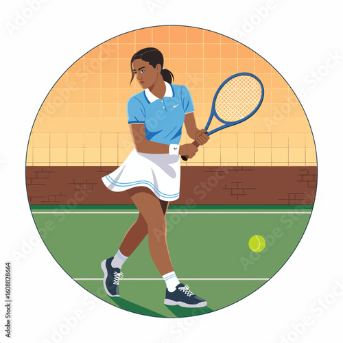 A talented athlete prepares for a powerful tennis stroke, attracting attention on the court while capturing the essence of sportsmanship and youthful energy.