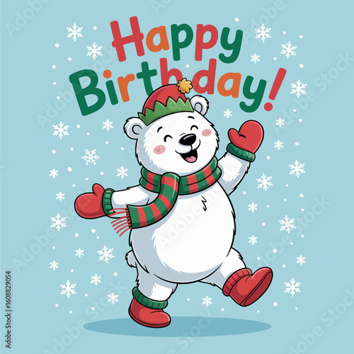 A charming polar bear in a festive hat, showcasing the joy of celebrating a birthday with whimsical elements that bring out the cheer and excitement of special occasions.