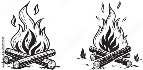 A Campfire Silhouette Vector Set