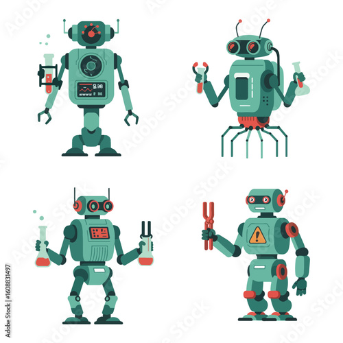Set Illustration vector graphic of Campus Lab Robots