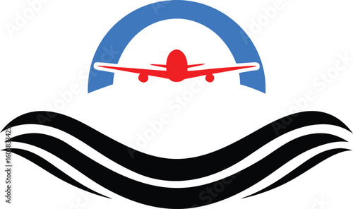 Modern Travel Logo with Airplane Wave and Sky Arc Symbol