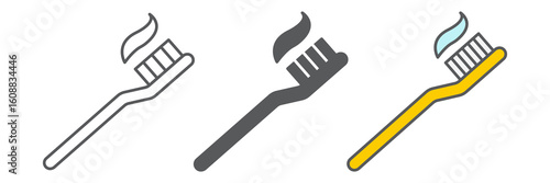 Toothbrush icon collection, dental and stomatology, toothbrush with toothpaste sign vector set graphics, editable stroke linear icon, eps 10