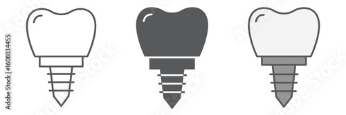 Dental implant icon collection, dental and stomatology, implant tooth sign vector graphics, editable stroke linear icon, eps 10