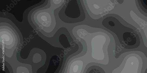 Abstract topographic map with overlapping contour lines in shades of gray depicting an uneven terrain or surface texture.