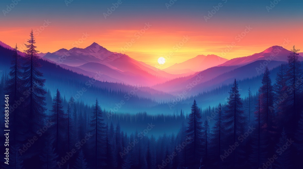 Obraz premium Colorful mountain sunset view