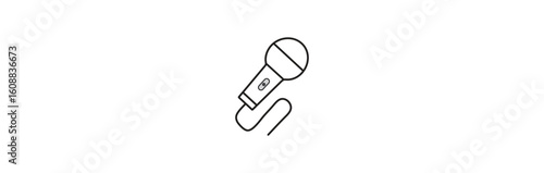Hand-drawn doodle style vocal mic with cable. Black line art isolated
