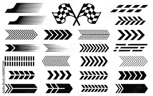  Racing Stripe Collection , Vector Set with Dynamic Car Lines, Checkered Patterns, Finish Elements, and Bold Motocross Typography for Race Art and Custom Wraps

