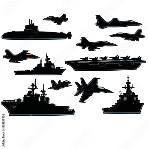 Naval and Air Military Vehicle Silhouettes