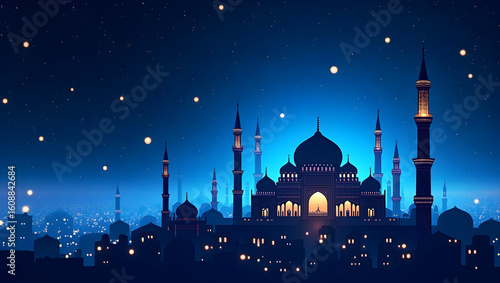 black night mosque confetti elegant lights islamic background milad un nabi professional style