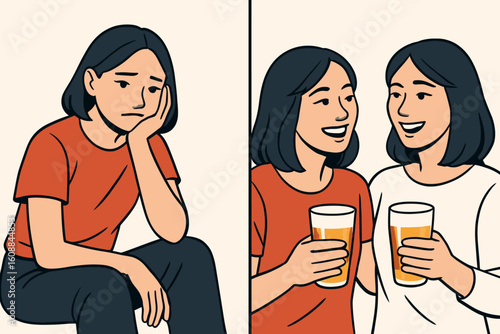 Contrasting Emotions: From Sadness to Joy in Friendly Social Interaction Illustrated