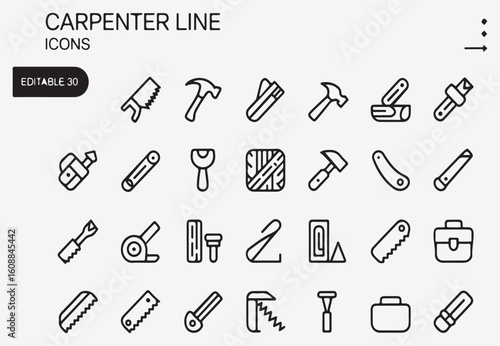 Carpentry tools and equipment icons hammer