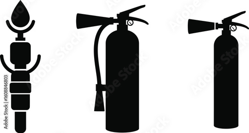 Fire Extinguisher and Hydrant Silhouette Set